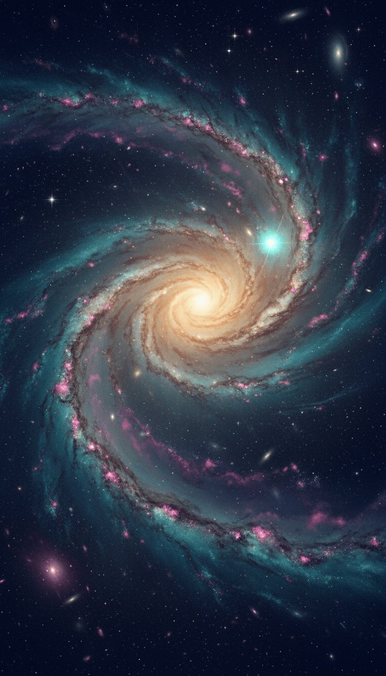 Spiral Galaxy Top View Teal Pink Android iPhone Wallpaper ...